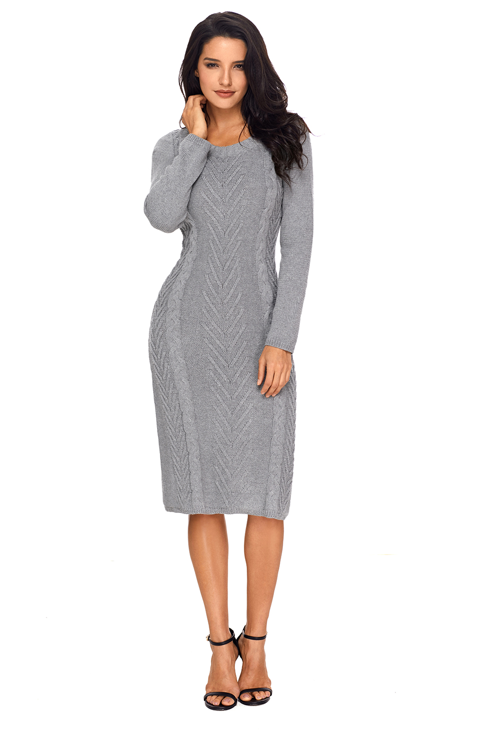 BY27772-11 Gray Women’s Hand Knitted Sweater Dress